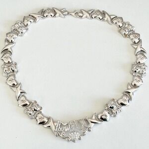 925 Sterling Silver XO Hugs & Kisses CZ Teddy Bear Heavy I Love You Necklace